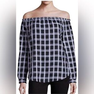 EUC Rag & Bone-Off-Shoulder Plaid Top - Black and White. Size L